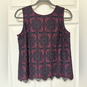 Banana Republic Floral Lace Sleeveless Blouse - Black and Burgundy
